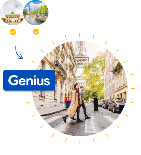 两位Genius会员正在巴黎观光,背景是埃菲尔铁塔